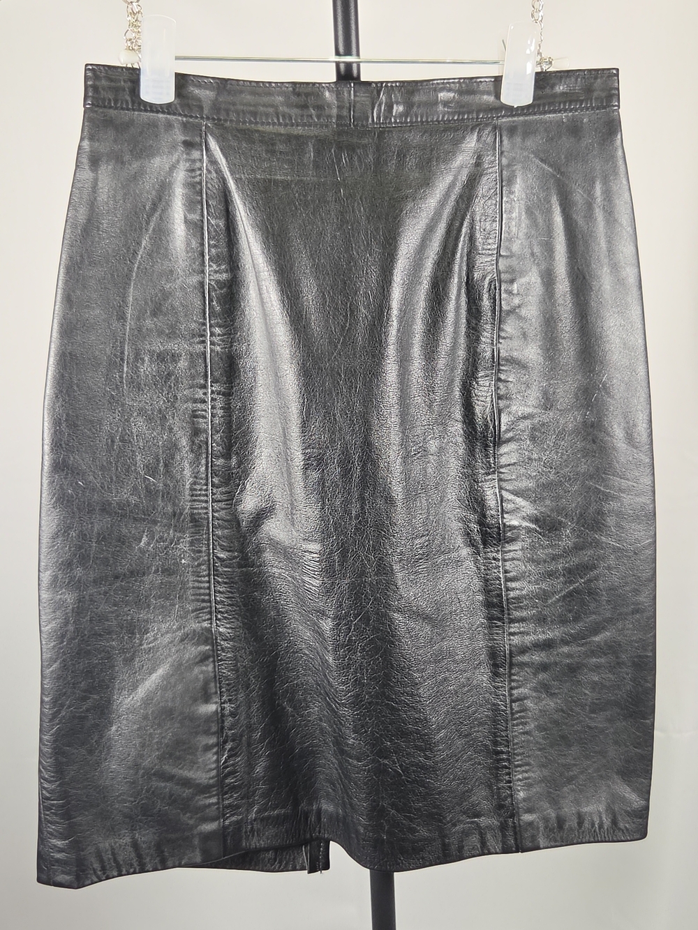 Women's Vintage 80s Black  Leather Pencil Skirt Size 7/8